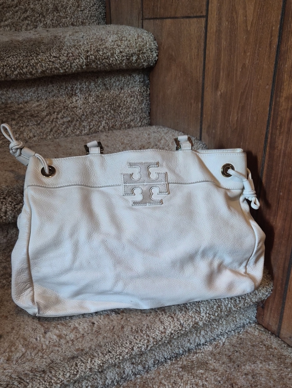 Tory Burch Cream Pebbled Leather Shoulder Bag
